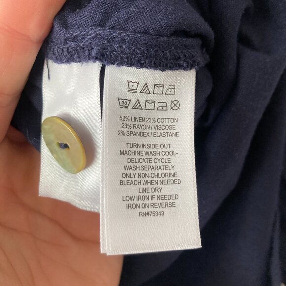 Tahari Linen Blend 3/4 Sleeve Popover Top Navy Blue Lagenlook Beach Relaxed 2X - Picture 8 of 8